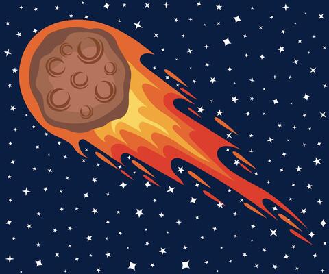Meteor with fire trail asteroid astronomy concept burning meteorite cartoon