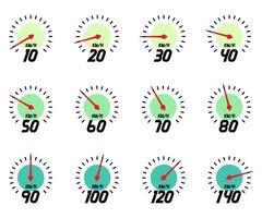 Speedometer scale fast acceleration car dashboard graphic set speed score illustration vector