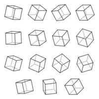 Cube set 3d perspective three dimensional simple lines isometric element graphics vector