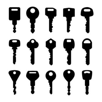 Set of keys different Car Key icon silhouette isolated on white vector