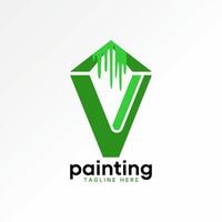initial V sans serif font with roof house paint drop monogram property home vector