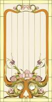 Stained glass in a rectangular frame, abstract floral arrangement of buds and leaves in the art Nouveau style. Decorative design of the window or door vector