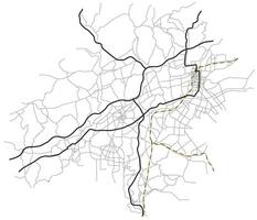 Kurashiki city map Japan town streets on the plan. Monochrome line map of the scheme of road. Urban environment, architectural background vector