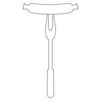 Retro Sausage on Fork Outline Icon Grilled Bratwurst with Long Handle for BBQ and Camping Cooking Illustration vector