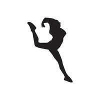 A silhouette of a woman doing a split jump vector