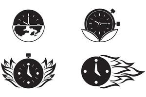Complete Collection of Time Management and Productivity Silhouettes Featuring Sandglass Break Period Clock Face Lunchtime and More Solid Black Glyph Icons on White Background Illustration vector