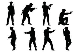 Silhouette Set of Police Officers with Rods Illustration on White Background vector