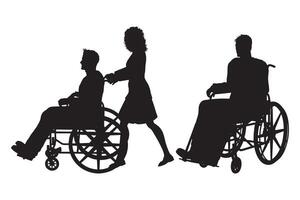 Silhouette Set of Disabled Individuals in Wheelchairs on White Background vector