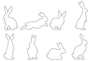 Easter Bunny Outline Set Showing Rabbits Sitting, Standin,g Runnin,g and Looking Up vector