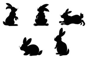 Silhouette Set of Easter Bunnies in Action Poses Isolated on White Background vector