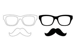 Nerd Glasses and Mustache Silhouette and Outline Black Icon vector
