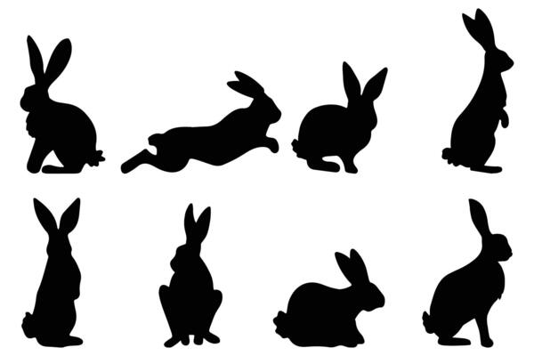 Easter Bunny Silhouettes Set Showing Rabbits Sitting Standing Running and Looking Up