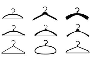Cloth Hanger Silhouette Set Coat Rack and Hook Icons Wardrobe and Household Illustration on White Background vector
