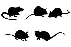 Rat Silhouette Set Black Icons in Various Poses, Sitting, Standing, and Playing vector
