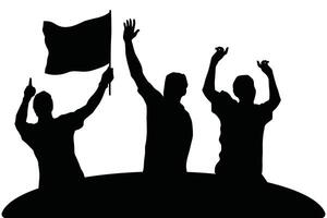 Cheering Crowd of People with Flags and Banners Silhouette Background for Sports Fans Protest and Demonstration Events vector