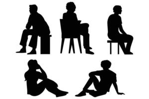 Silhouette Set of Men and Women Sitting in Various Chair Poses for Meetings Conferences and Events vector