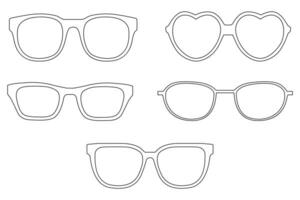 Modern Eyewear outline set Collection of Sunglasses and Glasses for Men and Women in Diverse Shapes and Frame Styles Illustration vector