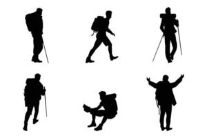 Hiking and Climbing Silhouette Set Collection of Outdoor Explorers vector