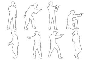 Black Outline Set of Police Officers with Rods Illustration on White Background vector