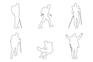 Hiking and Climbing outline Set Collection of Outdoor Explorers vector