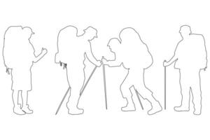 outline Set of Hikers and Climbers with Backpacks Illustration Isolated on White Background vector