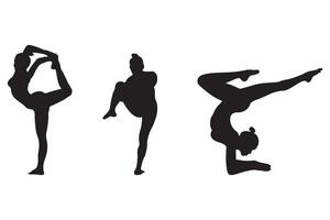Black Silhouettes of Young Women in Motion, Posing in Different Postures. vector