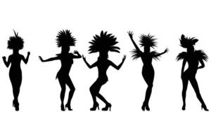 Brazilian Carnival Samba Dancer Silhouette set Illustration of Women in Festive Pearl Costumes Isolated on White Background vector
