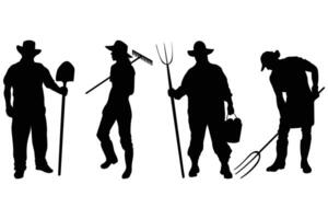 Man with Shovel Silhouette Set Worker and Farmer in Action Poses vector