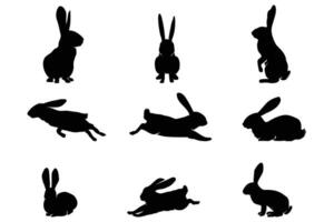 Easter Bunny Silhouette Set with Sitting Running Jumping and Standing Rabbits on White Background vector