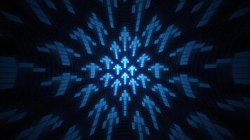 Tech background with a pattern of glowing blue pixelated digital up arrows gently moving up and down the frame. Full HD and looping retro technology animation. video