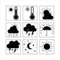 Weather Forecast Icons Graphic Showing Temperature,Sunshine,Clouds,Rain,Lightning,And Night vector