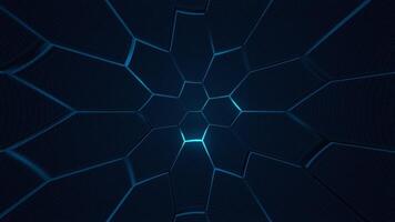 Futuristic distorted hexagons honeycomb pattern surface background with glowing blue neon light. Full HD and looping technology motion background animation. video
