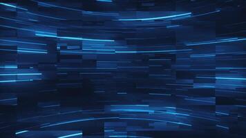 tecnologia fundo com piscando azul néon digital dados luzes e falha efeito. dados visualização ou rede segurança conceito. lustroso alta tecnologia futurista animação. video