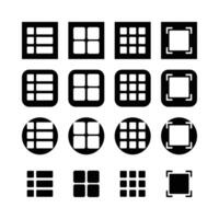 Black And White Icons Of Menu Layout Grid And Crop Symbols For Application Interface Design vector