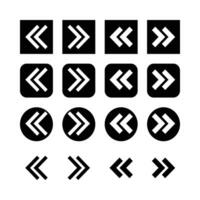 Black And White Arrow Collection In Square Circle And Simple Shapes Representing Forward And Backward vector