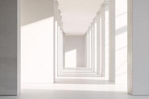 White minimalist corridor with columns and natural light photo