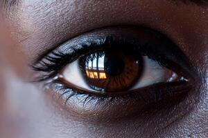 Brown eye reflecting window light showing hope and vision photo