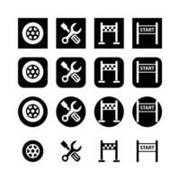Automobile Icons Set Featuring Wheel Maintenance Tools Start And Finish Line Designs vector