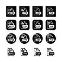 File Format Icons Collection In Black And White Presenting Mpeg Ppt Cdr And Php vector