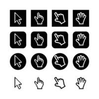 Cursor Hand Icons Set Pixelated And Solid Design Style Different Background Shapes vector