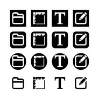 Minimalist Icons Set Featuring Document Folder,Measurement Tool,Text Symbol,And Edit Icon vector