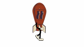 Groovy retro cartoon Military Rocket walking in a seamless loop animation with transparent background. video