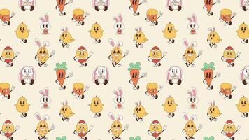 Groovy Cute Easter Characters. Old animation Loop Background video