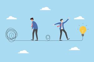 Businessman Walking from Confusion to Success, Concept of Problem Solving and Finding Idea, Flat Illustration in Minimalist Style vector