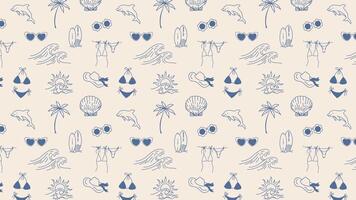 Tropical Summer Beach Collection. Old animation Loop Background. flat cartoon animation design element. video
