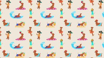 Cute cartoon dachshunds enjoying summer on the beach. Old animation Loop Background. video