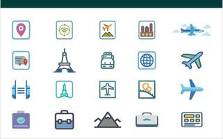 Flat Travel Icons Collection Airport,Navigation,Suitcase,and Adventure Symbols. vector