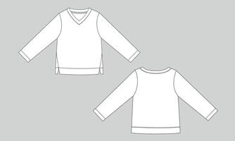 V neck long t shirt front and back isolated on grey background. vector