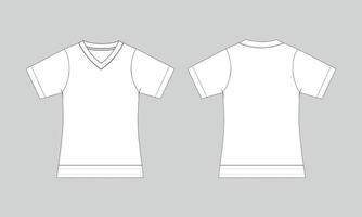 V neck vest technical drawing fashion flat sketch template front and back views vector