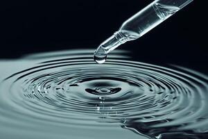 Pipette dropping serum into water creating concentric ripples photo